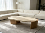 48.42 inch Oval Coffee Table, Modern Coffee Table with Faux Wood Curved MDF Legs, Faux Travertine W5230P567208