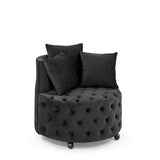 ZNTS Velvet Upholstered Swivel Chair for Living Room, with Button Tufted Design and Movable Wheels, W48790917