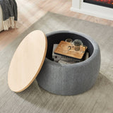 ZNTS Round Storage Ottoman, 2 in 1 Function, Work as End table and Ottoman, Dark Grey W48735178