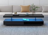 VIBE HAUS LED Coffee Table with Storage, Modern Center Table with 2 Drawers and Display Shelves, WF307038AAB