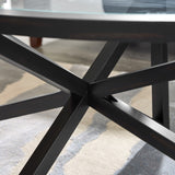 Modern simple coffee table, tempered coffee table solid wood base round transparent W1781127576