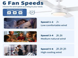 44" Ceiling Fan with Lights & Remote, Matte White Modern Fan, Reversible DC Motor, 6 Speeds, 3-Color W1367P447389