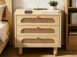 3-Drawer Nightstand with Rattan-Style Finish 15.75"*13.78"*23.82" with Power Outlet Oak 88311539