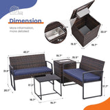 4 Piece Outdoor PE Wicker Furniture Set, Patio Brown Rattan Sectional Sofa Couch with Washable T2712P343644