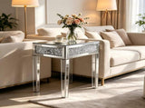 () 1-Drawer Bedside Table Decorated with Rhinestones MDF Mirrored Side Table 94145464