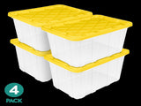 27 Gal Large Clear Plastic Industrial Storage Bin with Snap-Fit Lid, Yellow, 4 Pack 91804068