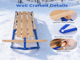 Classic Winter Sled - Sit/Lie Dual-Use, Pre-Drilled Steering Bar, Outdoor Snow Fun-Blue 98306168
