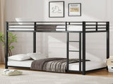 Twin Over Twin Metal Bunk Bed, Low Bunk Bed with Ladder, Bed Frame,Black, Sturdy Steel Construction, 80743359