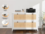 Wide Wooden Filing Cabinet, White Embossed Melamine Faced MDF with Rattan Panel, 2 35151237