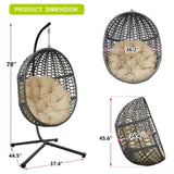 ZNTS Hanging Swing Egg Chair with Stand,Outdoor Patio Wicker Tear Drop Shape Hammock Chair with Cushion W1889P164904