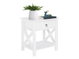 Side Intersection Style Bedside Table Coffee Table with Two-layer Drawer White 67677347