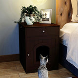 Wooden Pet House Cat Litter Box Enclosure with Drawer, Side Table, Indoor Pet Crate, Cat Home 42803098