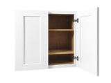 27 Inch White Shaker Double Door Wall Cabinet Solid Wood with 3 adjustable shelves Ready to Assemble T2950P366458