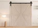 60" Bi-Folding Sliding Barn Door Hardware Kit for 2 Doors,Smoothly&Quietly,Black Track J Shape 80281115