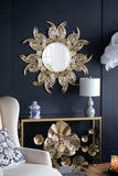 38" Sunburst Metal Decorative Mirror with Gold Finish, Boho Wall Decor Sun Mirror for Living Room W2078124327