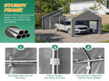 12x20 FT Heavy Duty Carport Canopy, Outdoor Garage with Roll-Up Doors & Mesh Windows, Galvanized W1422P541148