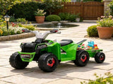 Green 6V Toddler Electric Vehicle with Toy-Carrying Back Trailer, Gentle Forward & Backward, 53479685