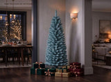 5 FT Slim Pencil Artificial Christmas Tree, Frosted Gray-Green & Silver Needles, Flame Retardant 38361992