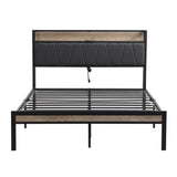 Queen Size Metal Platform Bed Frame with upholstery storage function Headboard and USB LINER and W311133408