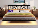 Queen Size Floating Bed Frame with Headboard and Storage, Full Size Platform Bed Frame with USB W840P383354
