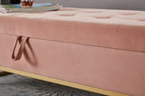 58.6" Bed Bench Metal Base with Storage Pink Velvet W1097119562