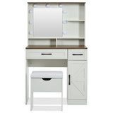 Farmhouse Makeup Vanity Desk with Mirror and Lights, 3 Lighting Modes, Vanity Set with Stool, N704P210506K