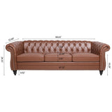 84.65"BROWN PU Rolled Arm Chesterfield Three Seater Sofa. W68035343