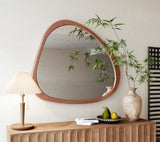Solid Wood Mirror 45 Inch Asymmetrical Wall Mirror Wooden Framed Mirror Large Sized Dressing Mirror, W1435142944
