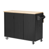 K&K 51" Fluted Kitchen Island with Drop Leaf, Farmhouse Accent Kitchen Island on Wheels with N707P221446B