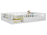 Full Montessori Floor Bed Frame with High Rails, Wood Kids Floor Beds with Light and Storage Shelf, W2593P445207