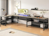 U-shaped Desk with Shelve and LED lights 09121568
