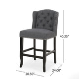 Vienna Contemporary Fabric Tufted Wingback 27 Inch Counter Stools, Set of 2, Charcoal and Dark Brown 64855.00CHAR