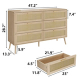 Rattan 6 Drawers Chest of Dressers for Bedroom, Modern 6 Drawer Dresser, Wide Chest of Drawers with W1706P189827