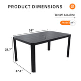 Modern Outdoor Aluminum Table with Alternating Wide Narrow Slats, Angled Corners, Umbrella Hole, W1886P272382