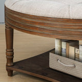 Large Round WaterProof Ottoman Coffee Table 2 Tier Oversized Button Tufted Ottoman with Wooden Shelf W1445P235095