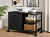 Rolling File Cabinet with Adjustable Shelf 3 Fabric Drawers Lockable Wheels, Black 66072563