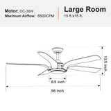 ZNTS Smart 56" Integrated LED Ceiling Fan with Antique Brown Blades in Matte Black Fan Body Finish W1367P222517