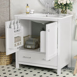 30" White Bathroom Vanity Single Sink, Combo Cabinet Undermount Sink, Bathroom Storage Cabinet WF324043AAK