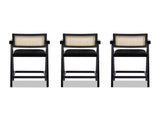 Milan 25.5" Modern Resin Webbing Back Bar Stool with Arms, Set of 3, Ebony Black Boucle B2719P238391