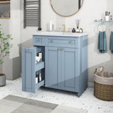 ZNTS 30-Inch Blue Bathroom Vanity with Ceramic Sink Combo, Abundant Storage Cabinet - 2 Soft close Doors WF532032AAC