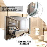 30x20inch Glossy Brushed Silver Rounded Corner Rectangle Bathroom Mirror For Wall Metal Frame Deep W2091126978