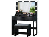 Black particleboard dressing table set with textured melamine veneer features 1 28051576