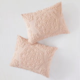 Tufted Cotton Chenille Medallion Fringe Coverlet Mini Set Blush King/Cal King B03597526