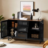 3 Drawer and 4 Shelves Dresser with Slatted Grille Striped Drawer and doors, Modern Style Dresser, W578P193314