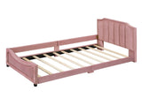 Twin Size Upholstered Daybed with Classic Stripe Shaped Headboard, Pink WF308905AAH