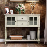 TREXM Sideboard Console Table with Bottom Shelf, Farmhouse Wood/Glass Buffet Storage Cabinet Living WF193444AAE