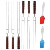 6Pcs Stainless Steel U shaped Barbecue Fork Skewers with 2Pcs Silicone Baking Oil BBQ Brush 19665032