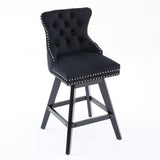 Swivel Velvet Barstools with Button Tufted Decoration and Wooden Legs, and Chrome Nailhead Trim, W1143P241332