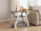 3-Tier End Table with Charging Station, Slim Side Table with USB Ports & Outlets, Modern Nightstand 69677062