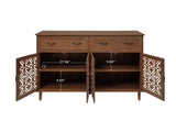 Vintage Sideboard Buffet Cabinet with Hand-Carved Hollow Doors, Distressed Light Wood Finish, 2 W688P359947